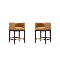 Manhattan Comfort 2-CS005-CL Kingsley 34 in. Camel and Dark Walnut Beech Wood Counter Height Bar Stool (Set of 2)